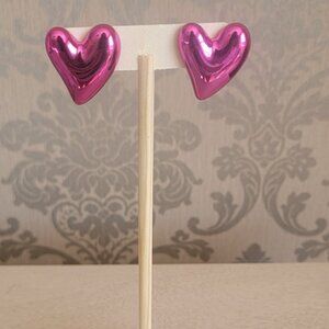Hot Pink Heart Stud Earrings
